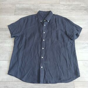 J.Crew Mens XL Slim Fit Short Sleeve Button Down Linen Shirt Blue Casual